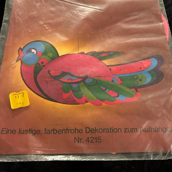 VTG Paper Honeycomb Hanging Bird decoration. Made in West Germany. Sealed. - Picture 10 of 10